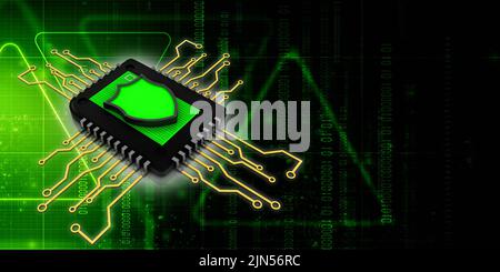 3d rendering shield on microchips Stock Photo