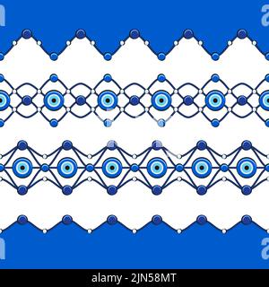 Set of horizontal seamless patterns with eye of fatima and beads. Vector illustration. Stock Vector