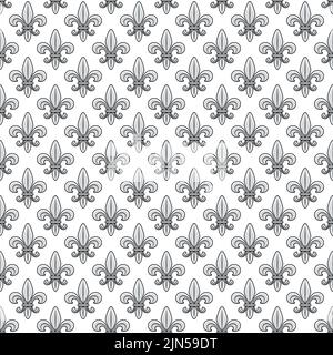 Seamless pattern with silver fleur de lis, heraldic lily. Vector colored background on white. Stock Vector