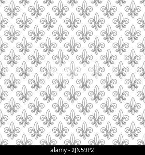 Black and white seamless pattern with fleur de lis, heraldic lily. Vector background on white. Stock Vector