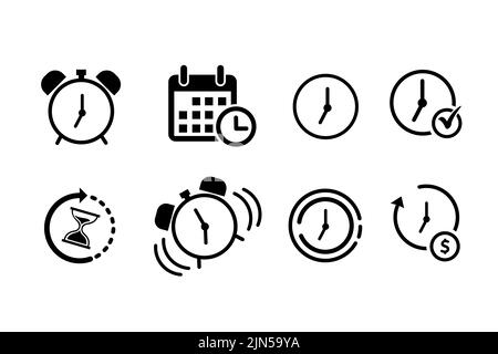 Stock vector time icon set in flat style fast time simple outline icon clock symbol isolated on white Stock Vector