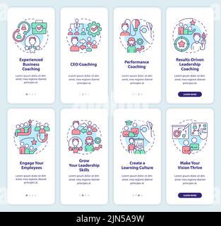 Business coaching programs onboarding mobile app screen set Stock Vector