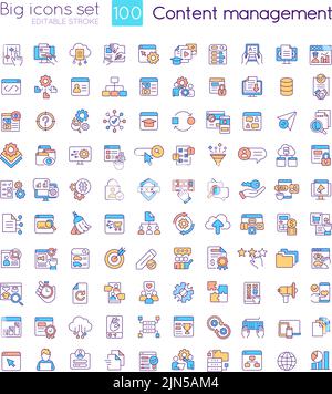 Content management RGB color icons set Stock Vector