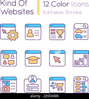 Kind of websites RGB color icons set Stock Vector