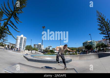 The skater in Alexandra headland skatepark. Maroochydore, Australia. Stock Photo