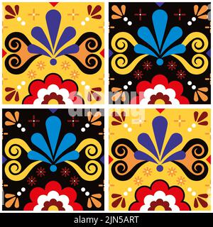 Mexican talavera tile vector seamless pattern, decorative ceramic tiles background with flowers and swirls inspired by ornaments from Mexico Stock Vector