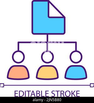Sharing file with different users RGB color icon Stock Vector