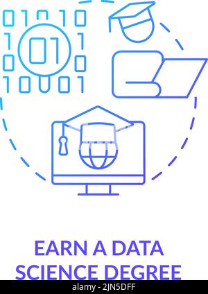 Earn data science degree blue gradient concept icon Stock Vector