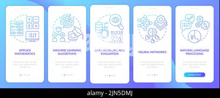 Machine learning engineer skills blue gradient onboarding mobile app screen Stock Vector
