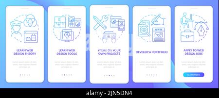 Becoming web designer blue gradient onboarding mobile app screen Stock Vector