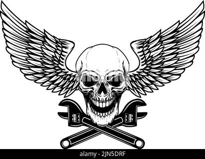 Winged skull with crossed wrenches. Design element for emblem, sign ...