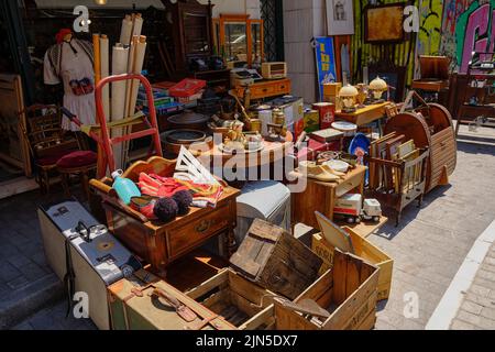 Second hand store selling curiosities in Plaka central Athens Stock Photo