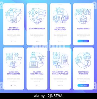 Data management expert blue gradient onboarding mobile app screen set Stock Vector