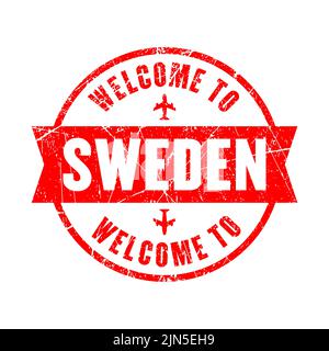 Welcome to Sweden Stamp on white background, design.Vector Stock Vector