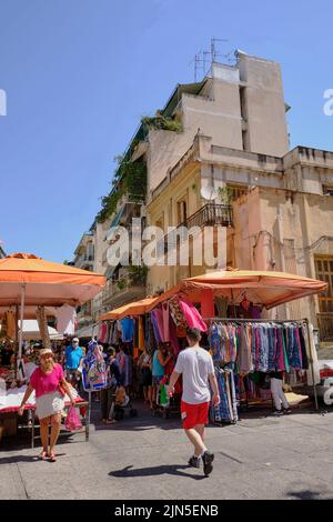 market stalls in street market in central Athens, Greece Stock Photo