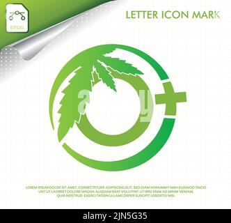 letter O with green cannabis leaf vector logo design Stock Vector