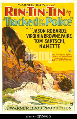 Vintage movie poster for the 1927 film Tracked by the Police. Rin-Tin-Tin. Stock Photo