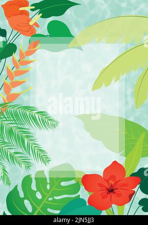 Tropical Palm Leaf Border Vector. summer Palm tree leaves around a ...
