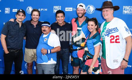 ELYSIAN PARK, LOS ANGELES, CALIFORNIA, USA - AUGUST 08: Brad Paisley, Rob Lowe, Guillermo Rodriguez, Mario Lopez, Clayton Kershaw, Ellen Kershaw and Will Ferrell arrive at Kershaw's Challenge Ping Pong 4 Purpose 2022 held at Dodger Stadium on August 8, 2022 in Elysian Park, Los Angeles, California, United States. (Photo by Xavier Collin/Image Press Agency) Stock Photo