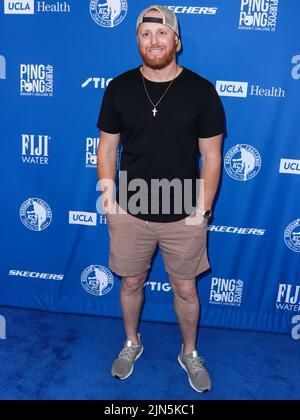 ELYSIAN PARK, LOS ANGELES, CALIFORNIA, USA - AUGUST 08: American professional baseball third baseman for the Los Angeles Dodgers of Major League Baseball Justin Turner arrives at Kershaw's Challenge Ping Pong 4 Purpose 2022 held at Dodger Stadium on August 8, 2022 in Elysian Park, Los Angeles, California, United States. (Photo by Xavier Collin/Image Press Agency) Stock Photo