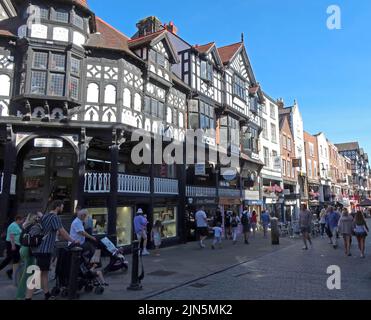 Timber framed buildings and rows, Eastgate Row South - Bridge street Row east, Chester, Cheshire, England, UK, CH1 1LT Stock Photo