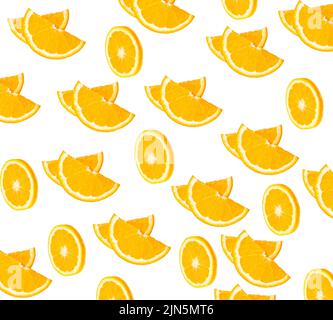 Fruit pattern of orange slices isolated on a white background. Top view. Stock Photo