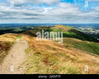 Looking north towards North Hill from Worcestershire Beacon in the Malvern Hills AONB England Stock Photo