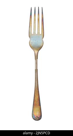 Old oxidized metal fork, cut out, photo stacking Stock Photo