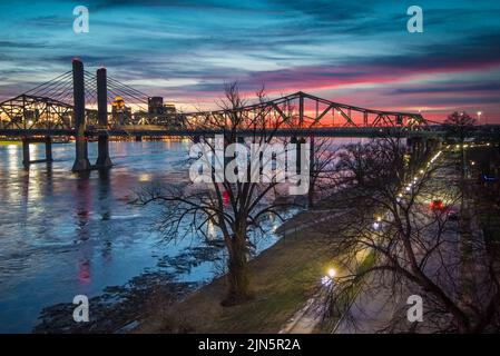 Winter Sunset Ohio River - Louisville - Kentucky Stock Photo