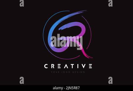 Creative Colorful GR Brush Letter Logo Design. Artistic Handwritten Brush Letters Logo Concept Vector. Stock Vector