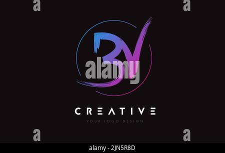 Creative Colorful BV Brush Letter Logo Design. Artistic Handwritten Brush Letters Logo Concept Vector. Stock Vector