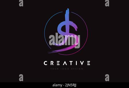 Creative Colorful JS Brush Letter Logo Design. Artistic Handwritten Brush Letters Logo Concept Vector. Stock Vector