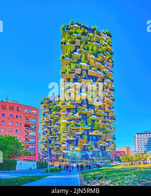 MILAN, ITALY - APRIL 9, 2022: Famous Bosco Verticale (Vertical Forest) residential houses, on April 9 in Milan, Italy Stock Photo