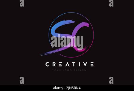 Creative Colorful SC Brush Letter Logo Design. Artistic Handwritten Brush Letters Logo Concept Vector. Stock Vector