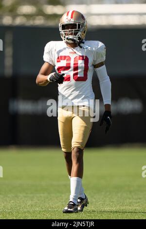 Cornerback (20) Ambry Thomas of the San Francisco 49ers warms up before  playing against the Houston Texans in an NFL football game, Sunday, Jan. 2,  2022, in Santa Clara, CA. 49ers defeated