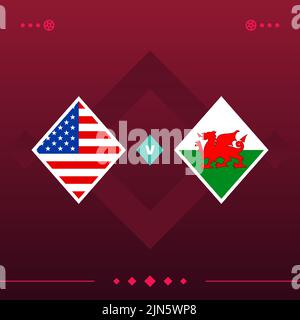 usa, wales world football 2022 match versus on red background. vector illustration. Stock Vector