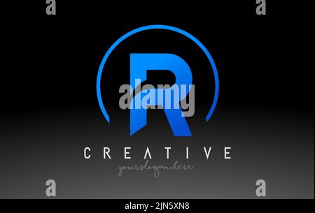R Letter Logo Design with Black Blue Color. Cool Modern Icon Letters Logo Vector. Stock Vector
