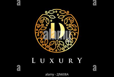 Golden D Letter Logo Luxury. Green Beauty Cosmetics Logo Monogram. Stock Vector