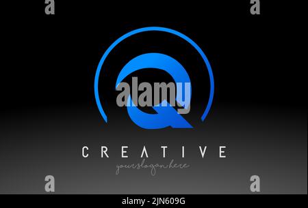 Q Letter Logo Design with Black Blue Color. Cool Modern Icon Letters Logo Vector. Stock Vector