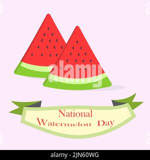 National Watermelon Day, vector illustration design. Slices of watermelon on the pink background. Nice design for greeting with Watermelon Day. Stock Vector