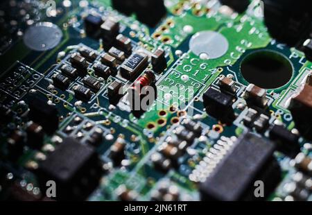 Close-up view of lots of chips on the electronic circuit board Stock Photo