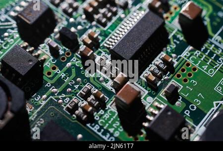 Close-up view of lots of chips on the electronic circuit board Stock Photo