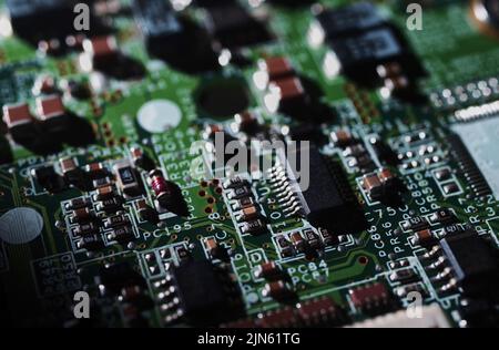 Close-up view of lots of chips on the electronic circuit board Stock Photo