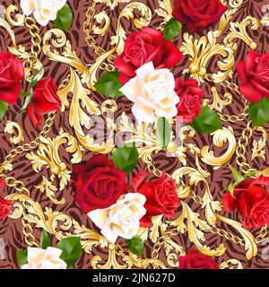 Roses, gold and zebra mixed Stock Vector