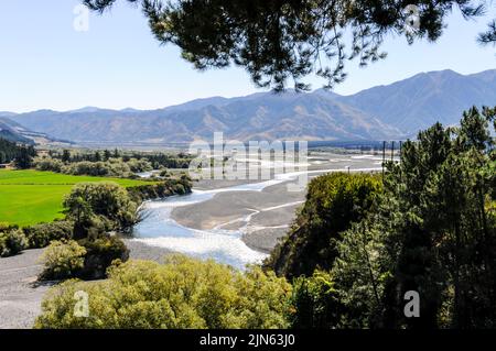 The Waiau river is near Hanmer Hot Springs resort n the Canterbury plains on South Island in New Zealand Stock Photo