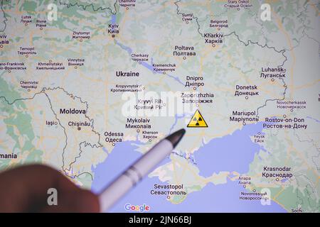 Zaporizhzhia nuclear power plant on map. The danger of nuclear leak and
