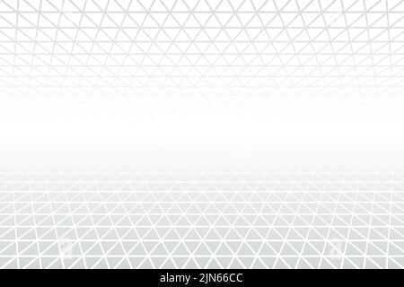 Perspective triangle grid white and grey ethereal background. Vector design minimum perspective mesh concept. Decorative web layout, retro poster Stock Vector