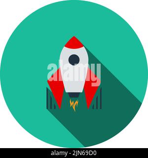 Startup Rocket Icon. Flat Circle Stencil Design With Long Shadow. Vector Illustration. Stock Vector