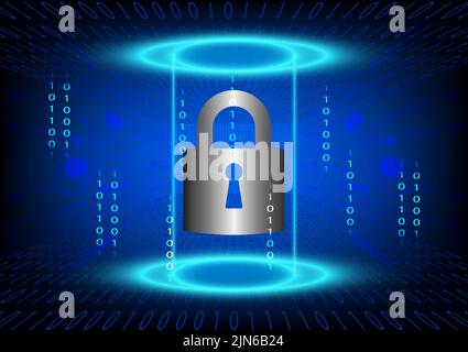 Vector illustration Hi Technology Key Hole and gears cog with binary code digital number protection background concept security technology Stock Vector