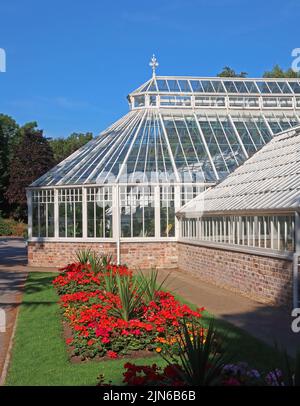 Greenhouses at Walton Hall / Village,Higher Walton,  Warrington, Cheshire, England, UK, WA4 6SN Stock Photo